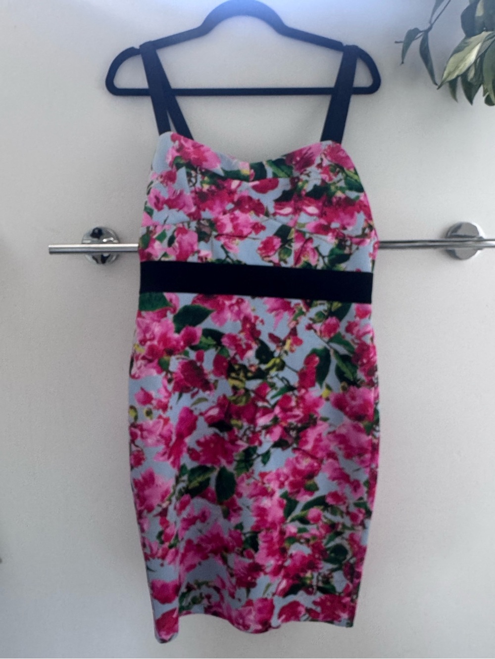MILLY Pink Floral Sheath Dress with Black Straps